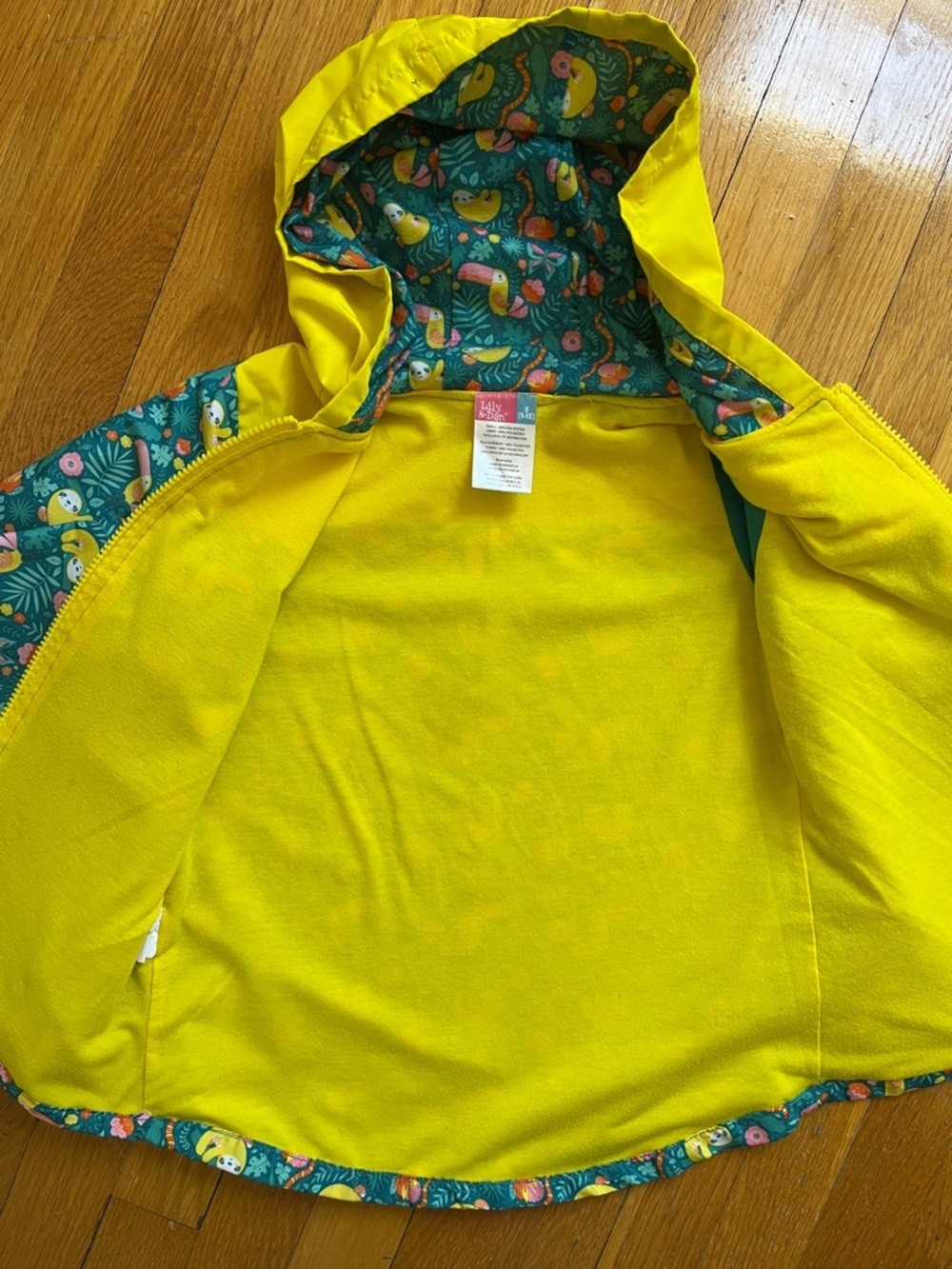 Lily & Dan Girls 6 6X Sloth Rainforest Hooded Zip Front Spring Jacket Coat - Picture 4 of 8